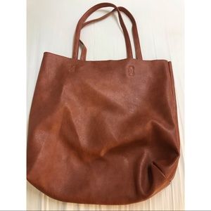 Brown Faux Leather Tote